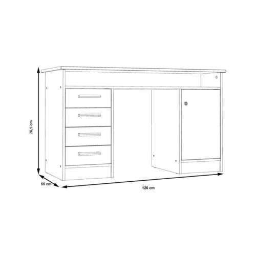 Biurko 125x55 cm z 4 szufladami i zamykaną szafką na klucz Biały/Dąb Piaskowy